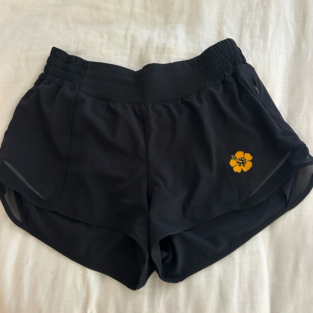 lululemon athletica Black Shorts with Yellow Floral Accent
